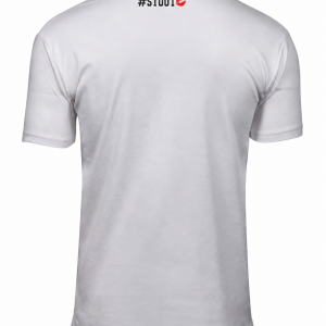 Achterkant van het witte #STOUT Cutout Kiss T-Shirt met zwart neklogo