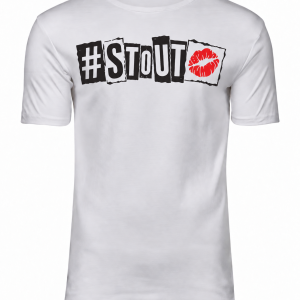 #STOUT Cutout Kiss T-Shirt in wit met zwart-rode frontprint