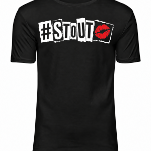 #STOUT Cutout Kiss T-Shirt in zwart met volledige wit-rode frontprint
